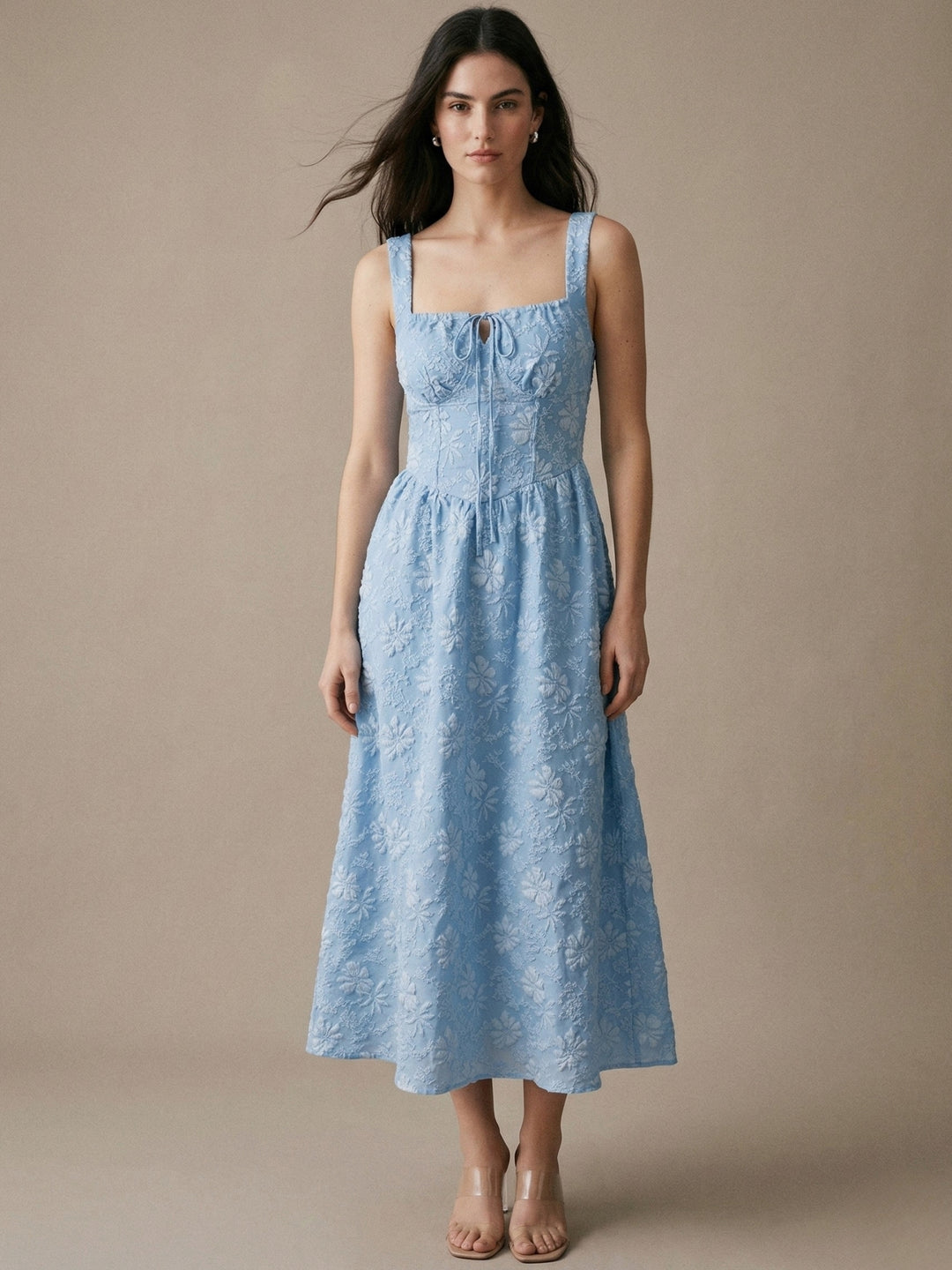 Blue Corset Style Textured Dress