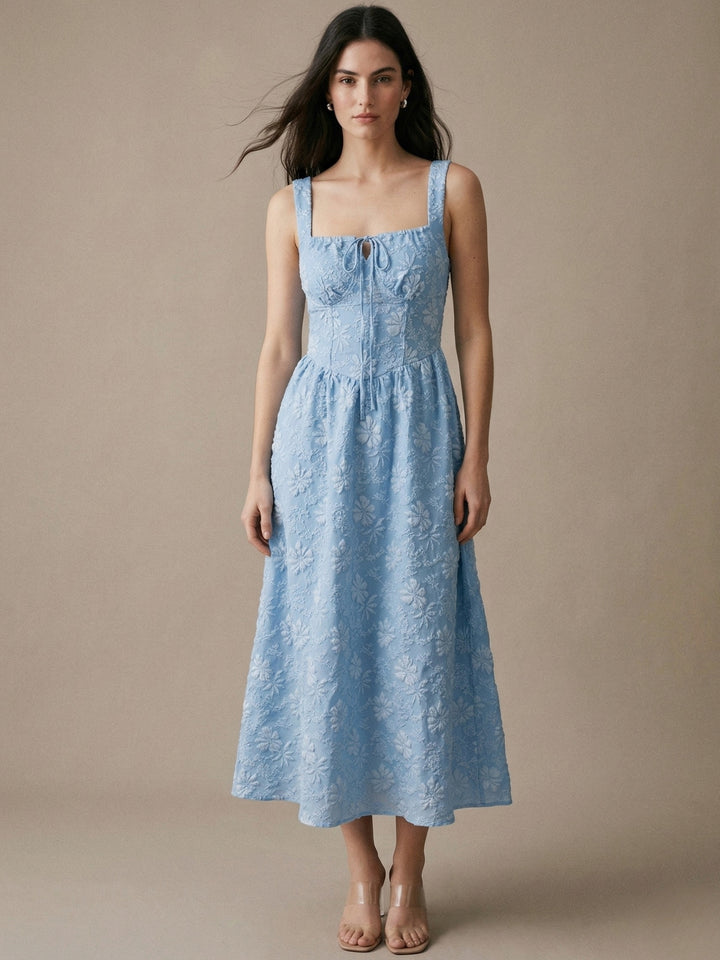 Blue Corset Style Textured Dress