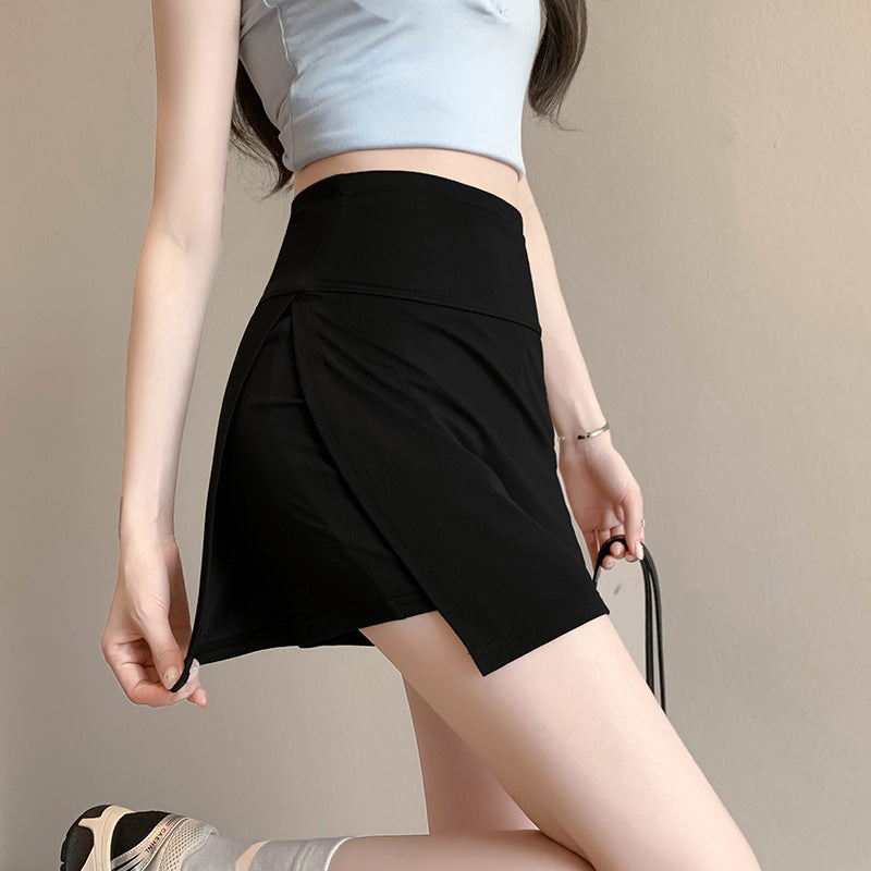 Black Solid Fitted Skorts