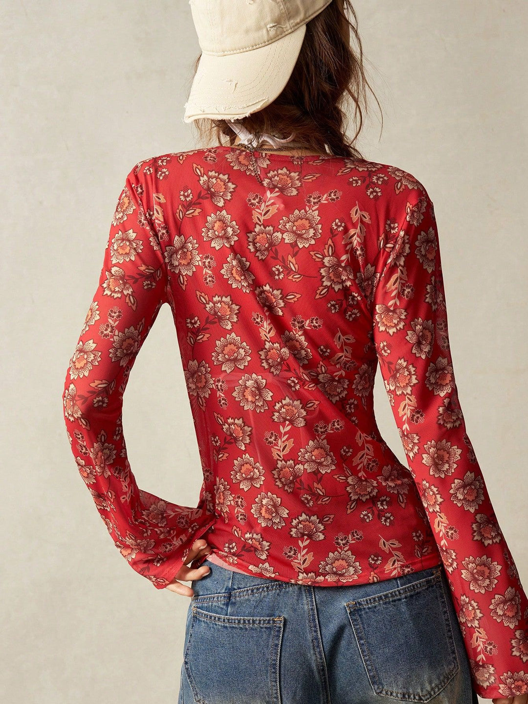 Red Full Sleeve Front Button Top