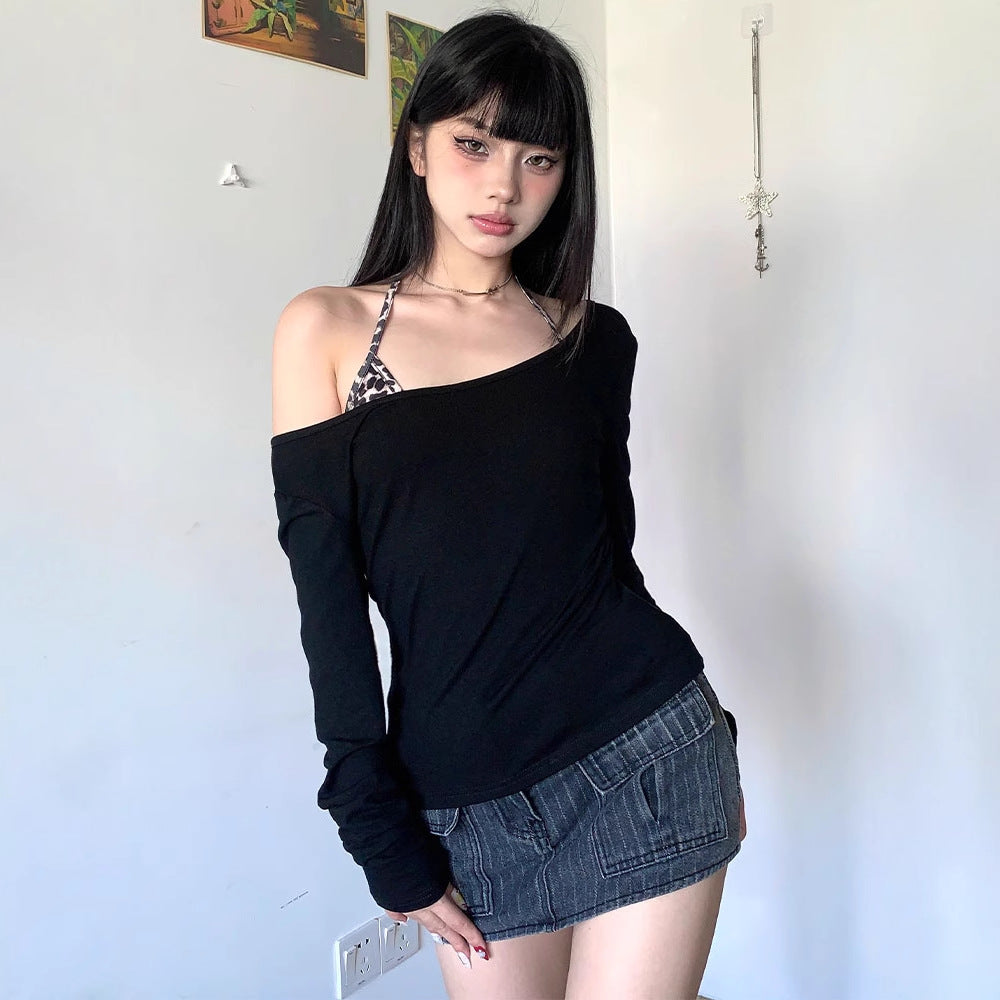 Black One Shoulder Full Sleeved Top
