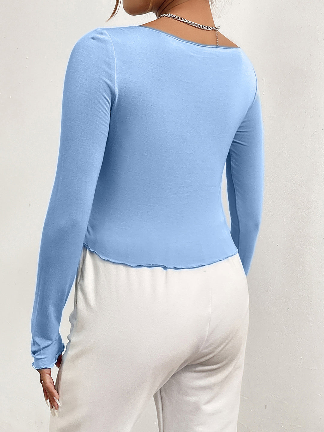 Blue V Hem Scoop Neck Top