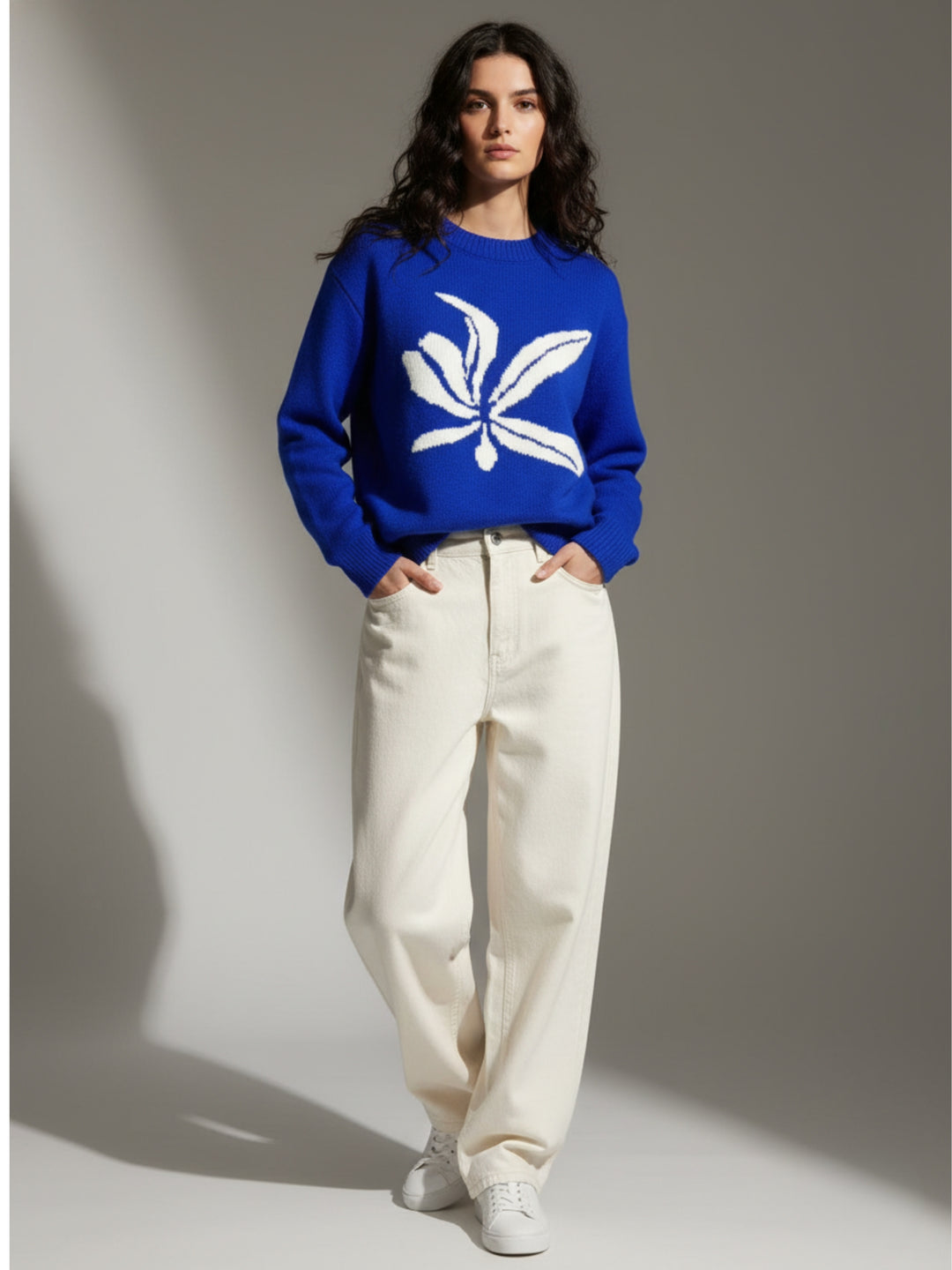 Blue Bold Flower Graphic Sweater
