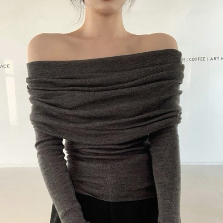 Charcoal One Shoulder Flat Knit Top