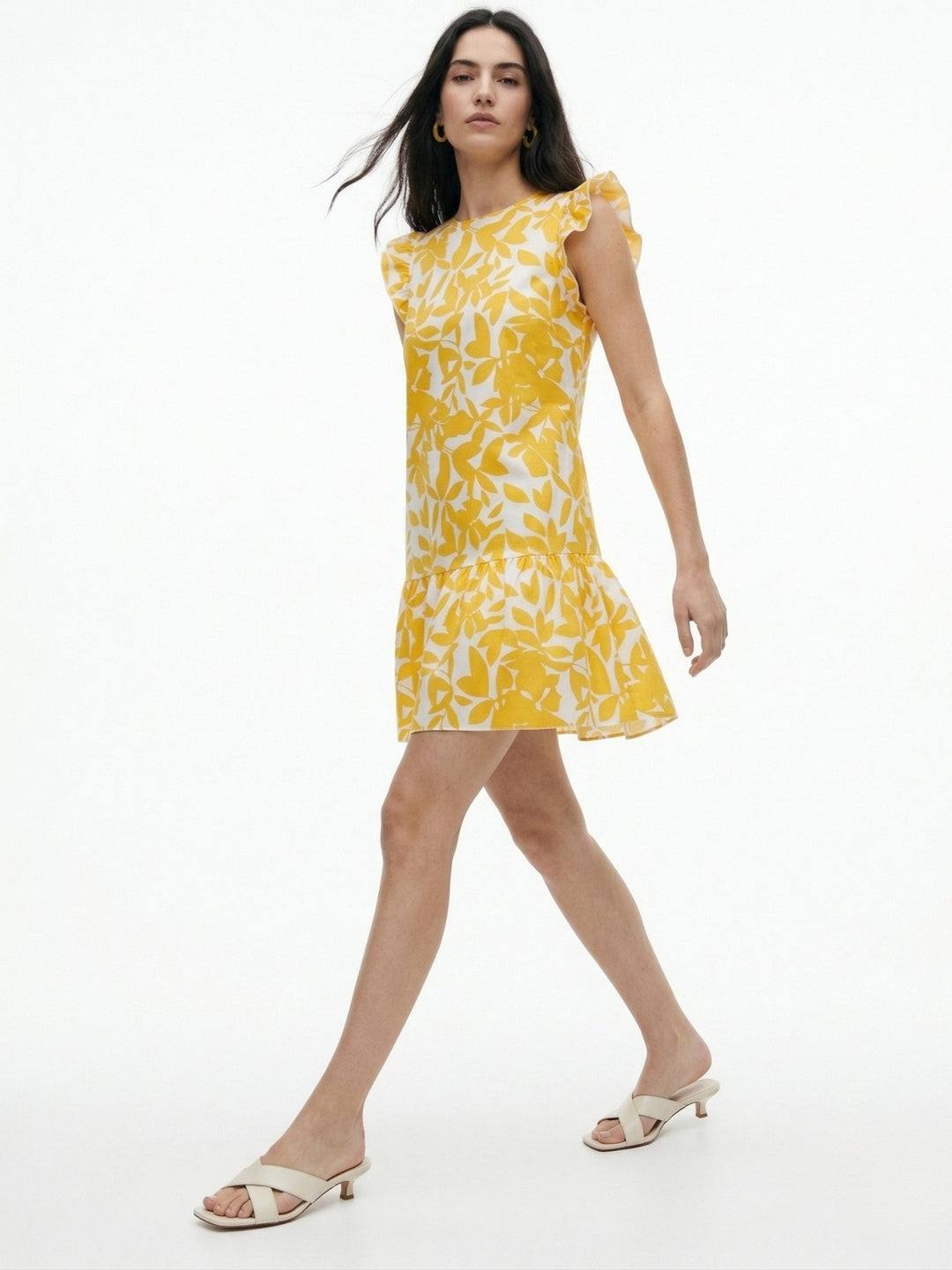 Yellow Ruffle Sleeve Printed Dress