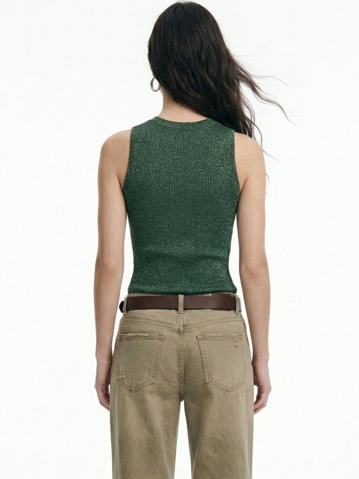 Green Sleeveless Crew Neck Top