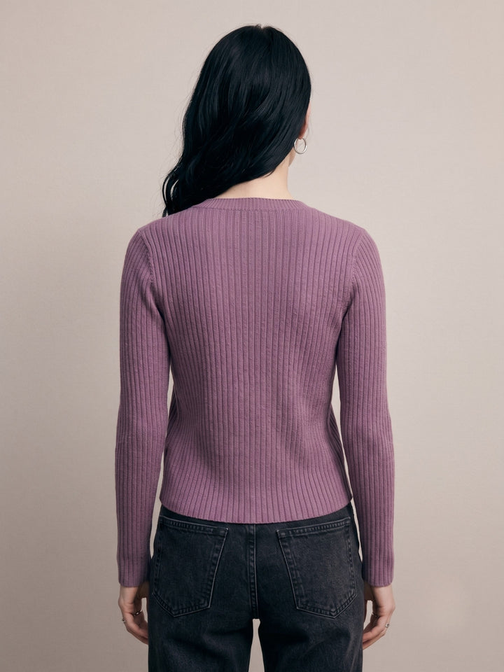 Purple Striped Textured Cardigan Styled 2Pcs Top