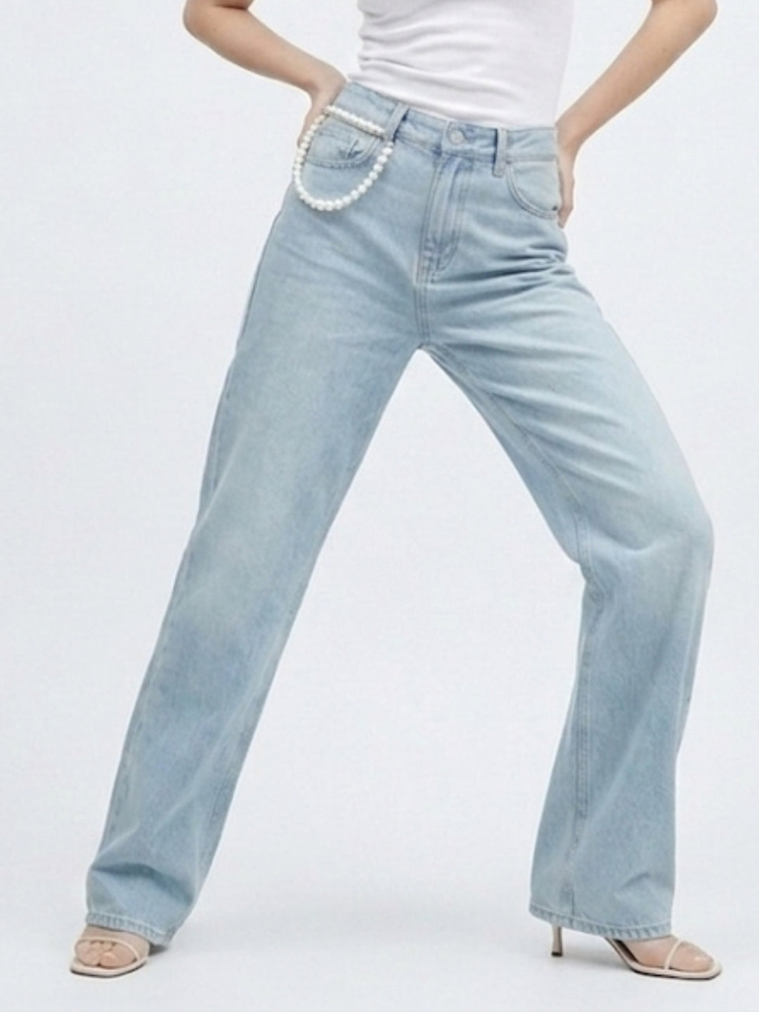 Blue Bow Embroidered Denim