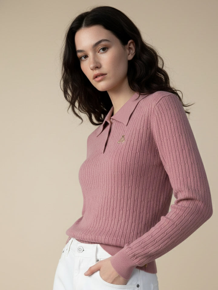 Pink Full Sleeve Collared Sweater
