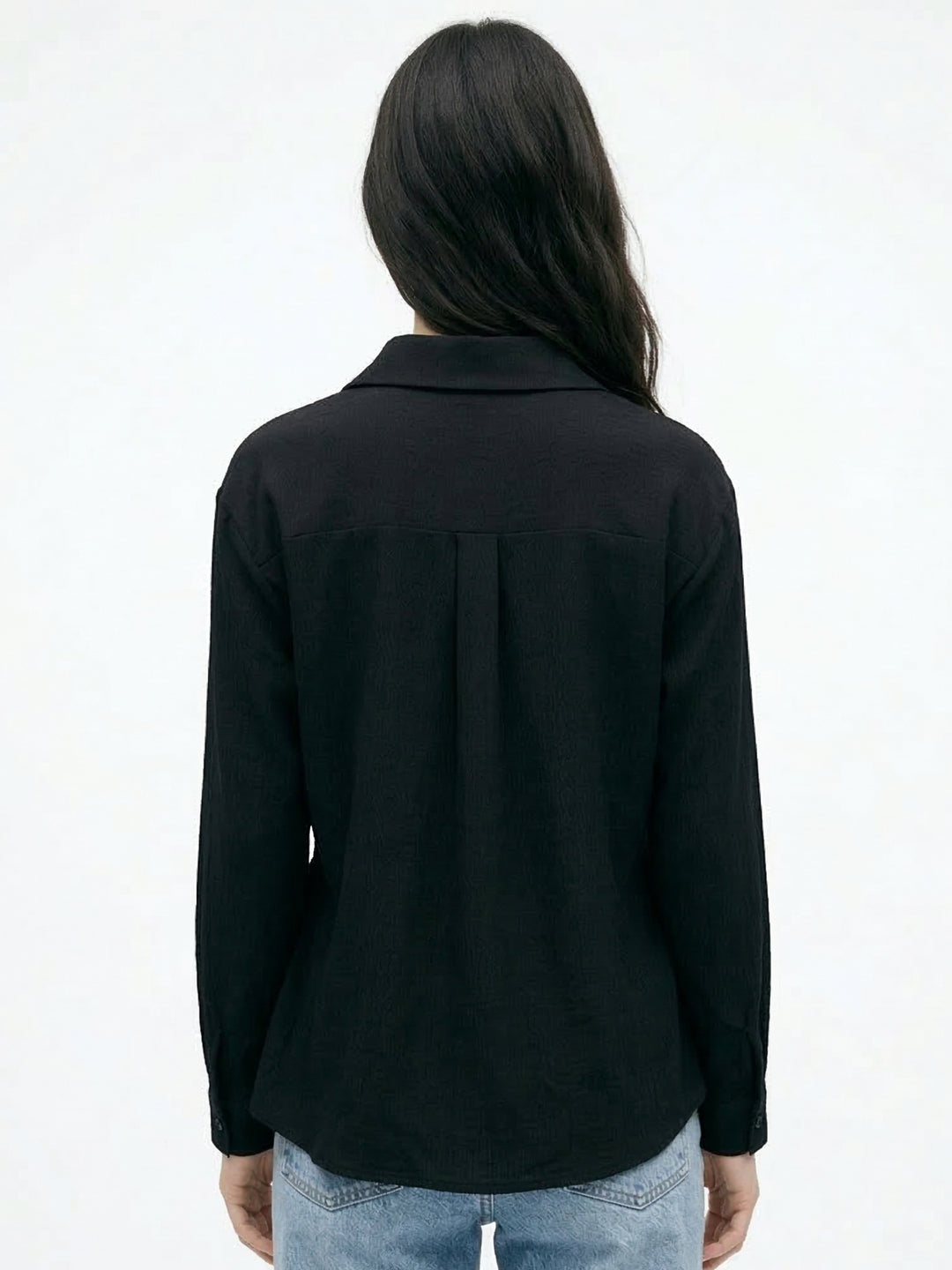 Black Waist Fitted Front Buttoned Shirt