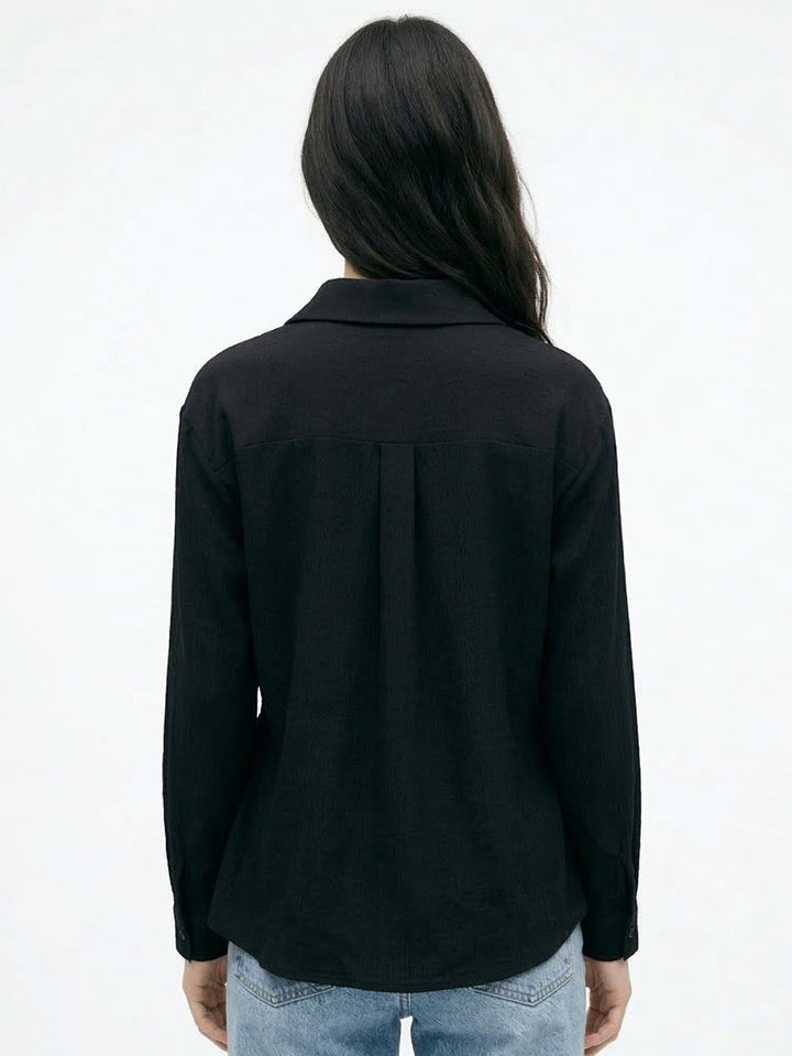 Black Waist Fitted Front Buttoned Shirt