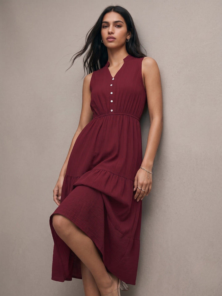 Maroon Sleeveless Tiered Dress