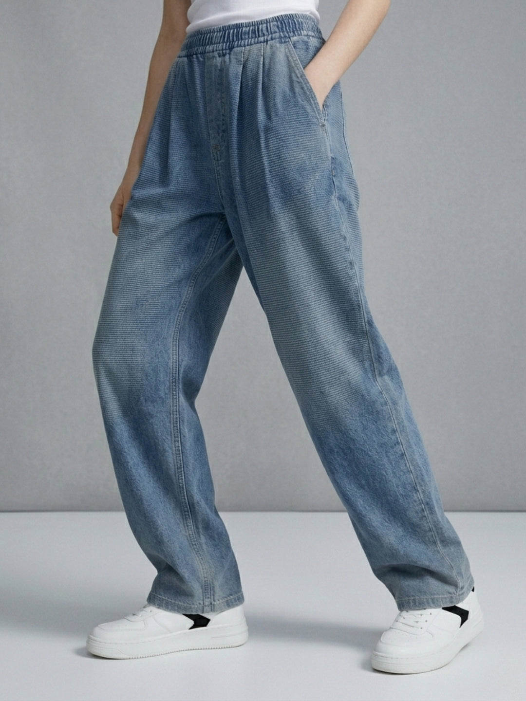 Blue High Waist Pleated Wide Leg Pant
