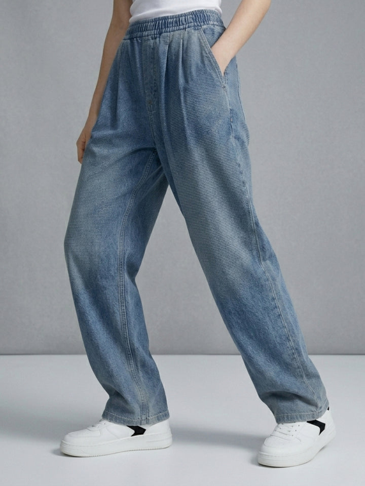 Blue High Waist Pleated Wide Leg Pant