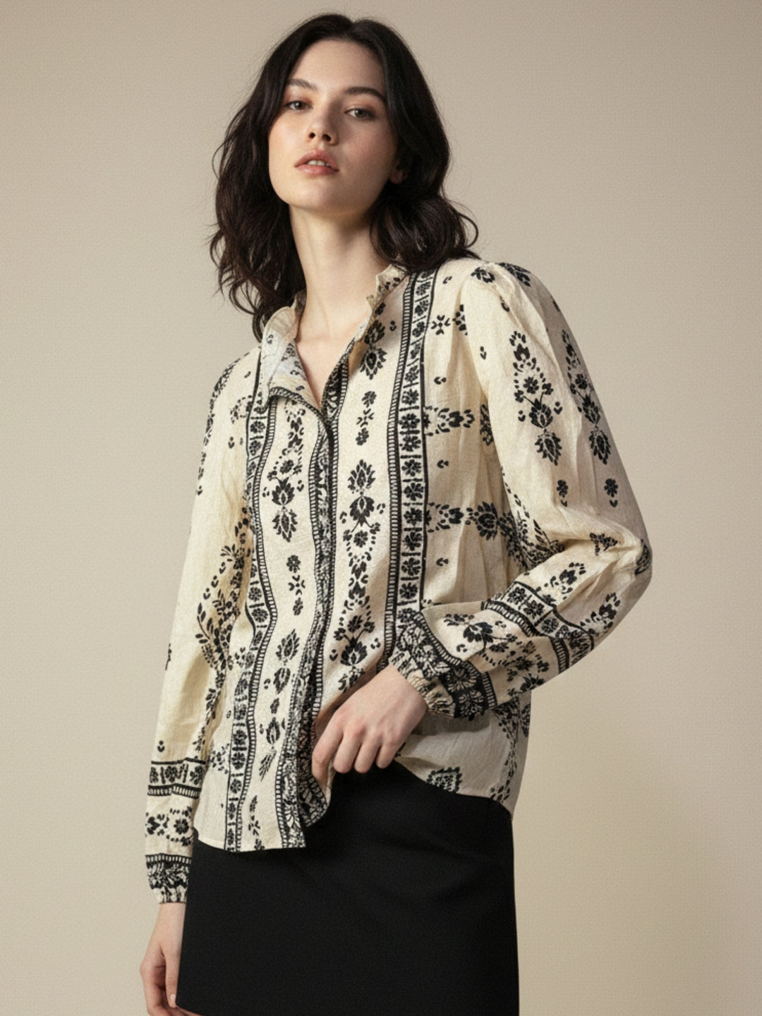 Cream Abstract Printed Blousson