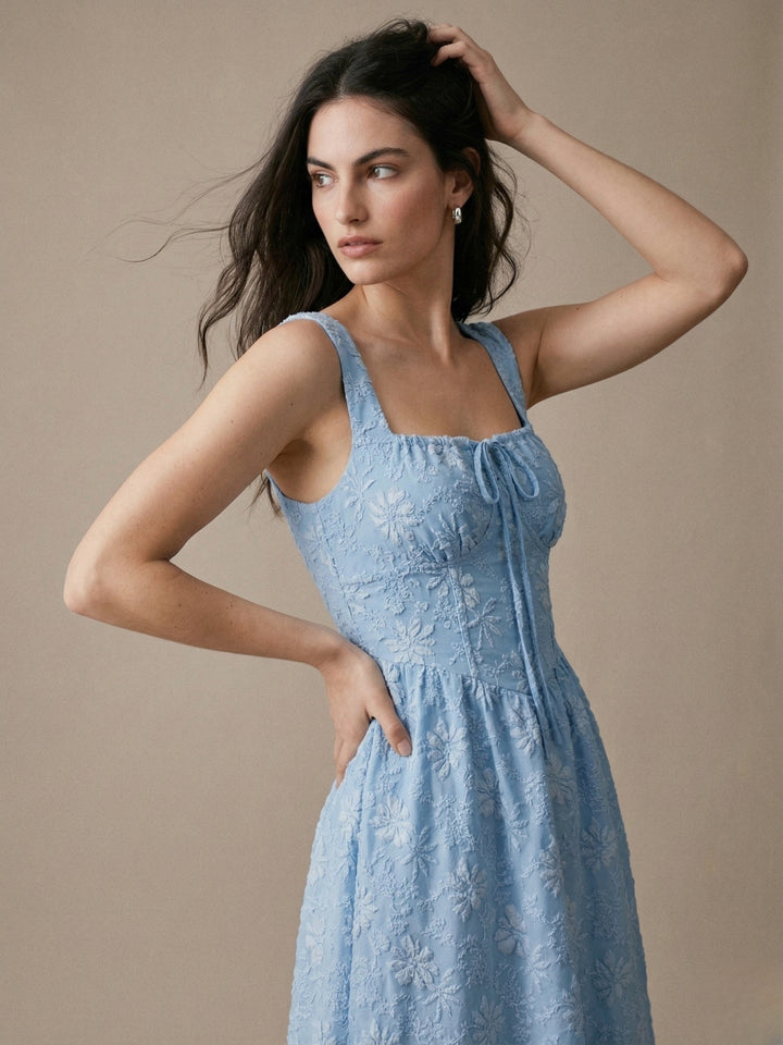 Blue Corset Style Textured Dress
