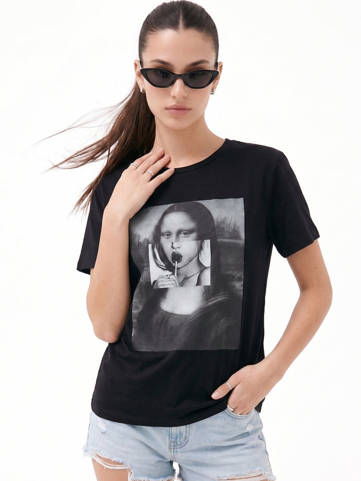 Black Chest Print Graphic Tshirt