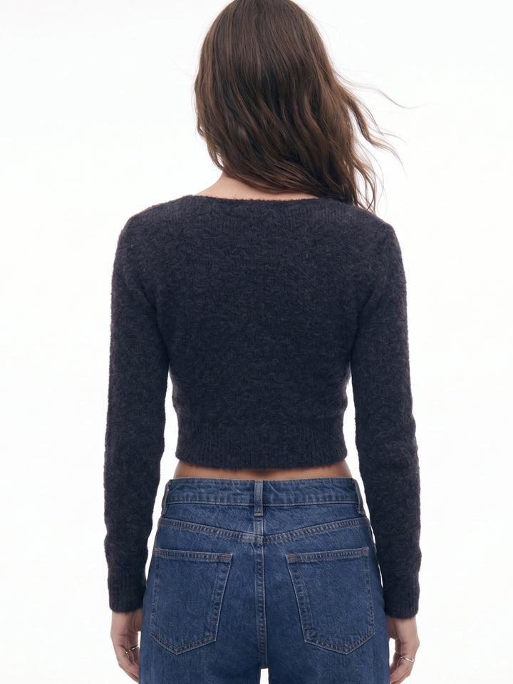 Black Square Neck Fuzzy Top