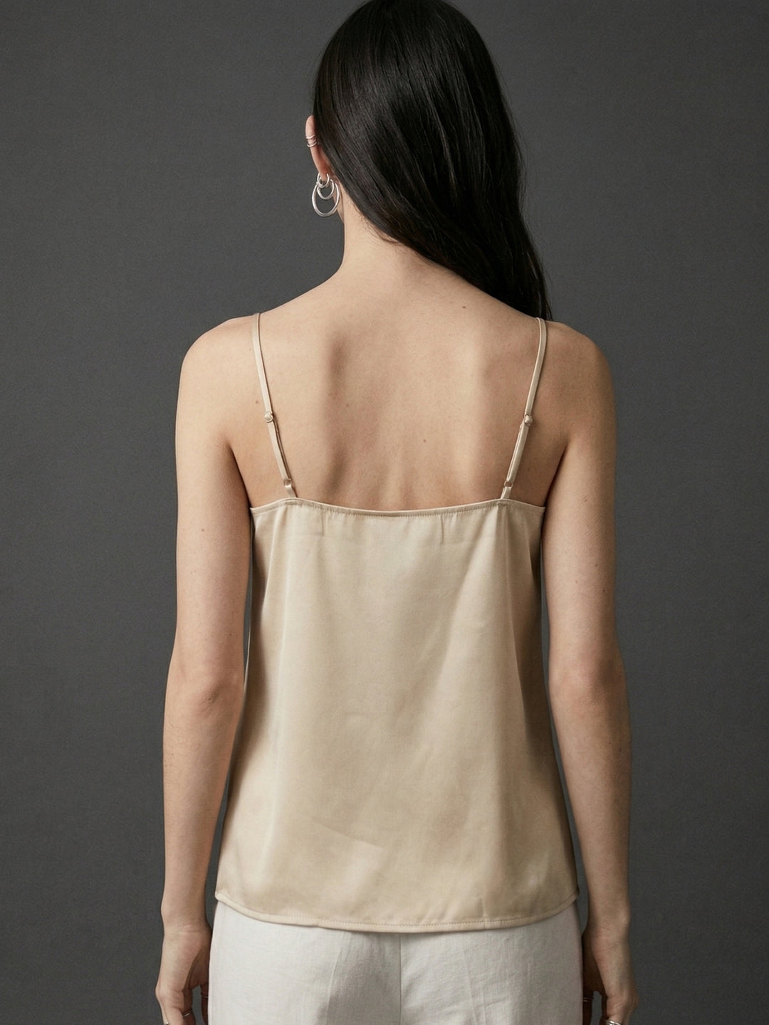 Champagne Strappy V Neck Camisole With Lace Inserts