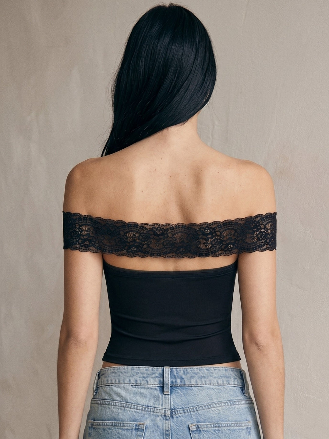 Black Lace Off-Shoulder Corset Styled Top