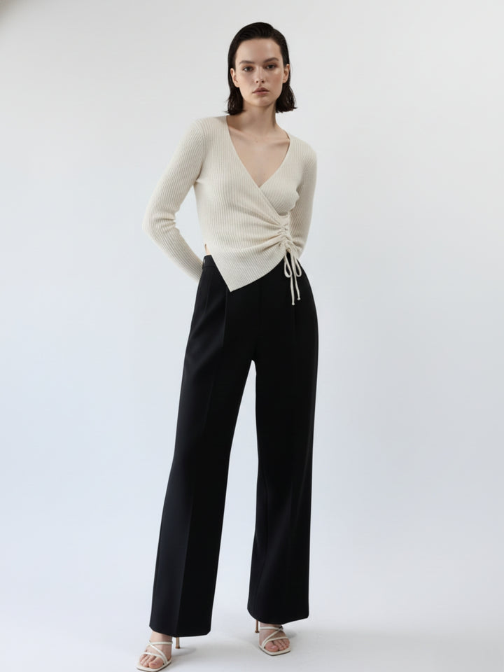 Taupe Full Sleeve Side Ruched Asymmetrical Hem Top