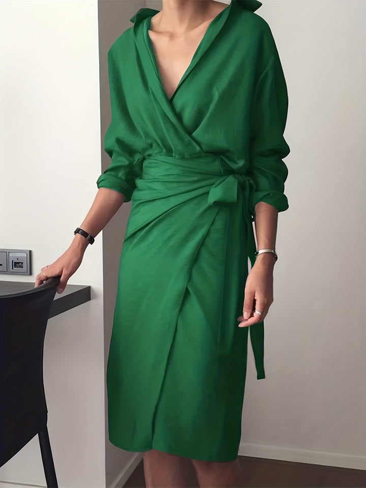Green Shirt Wrap Dress With Tie Up
