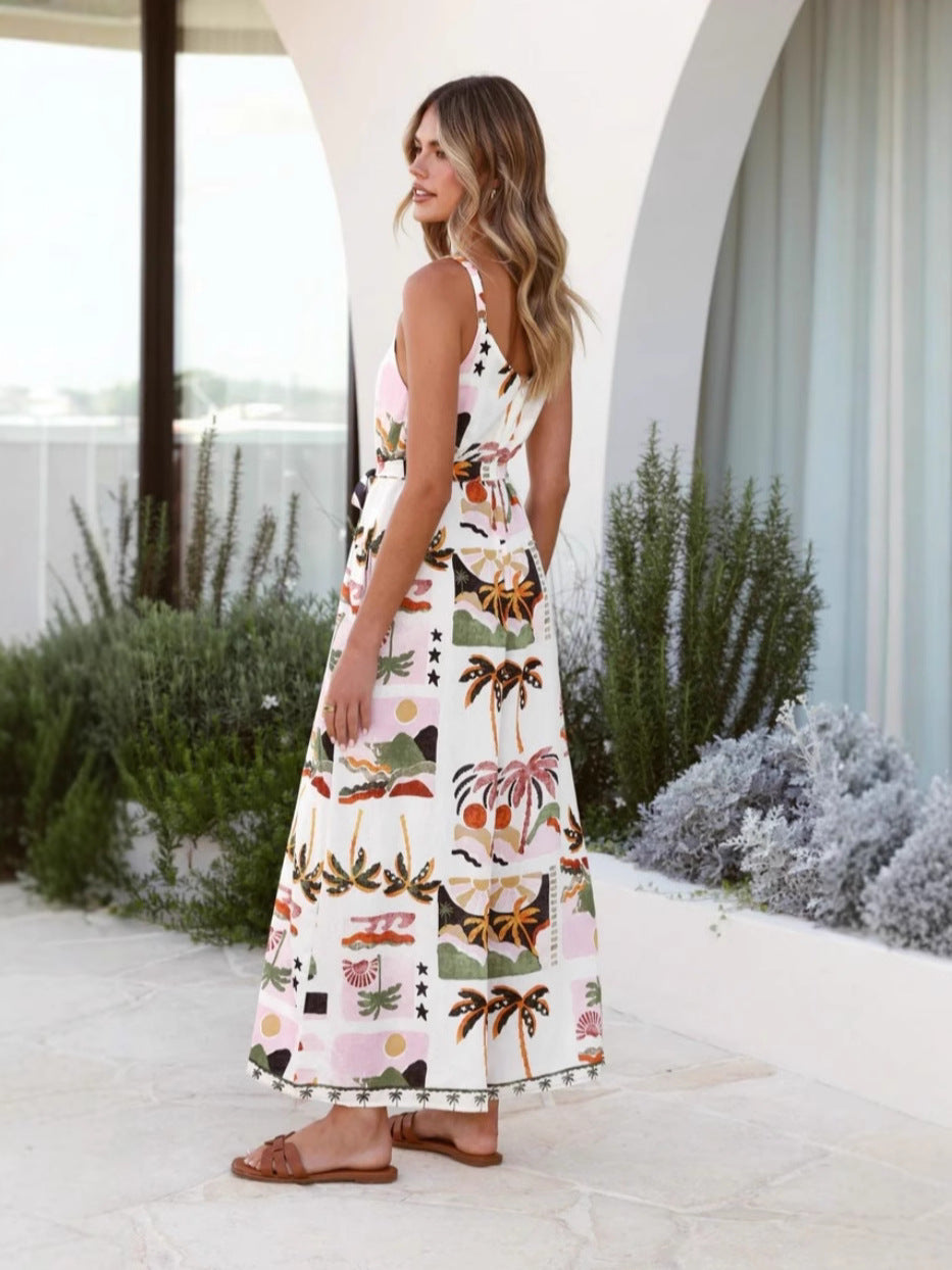 Multi Spaghetti Strap Printed Dress