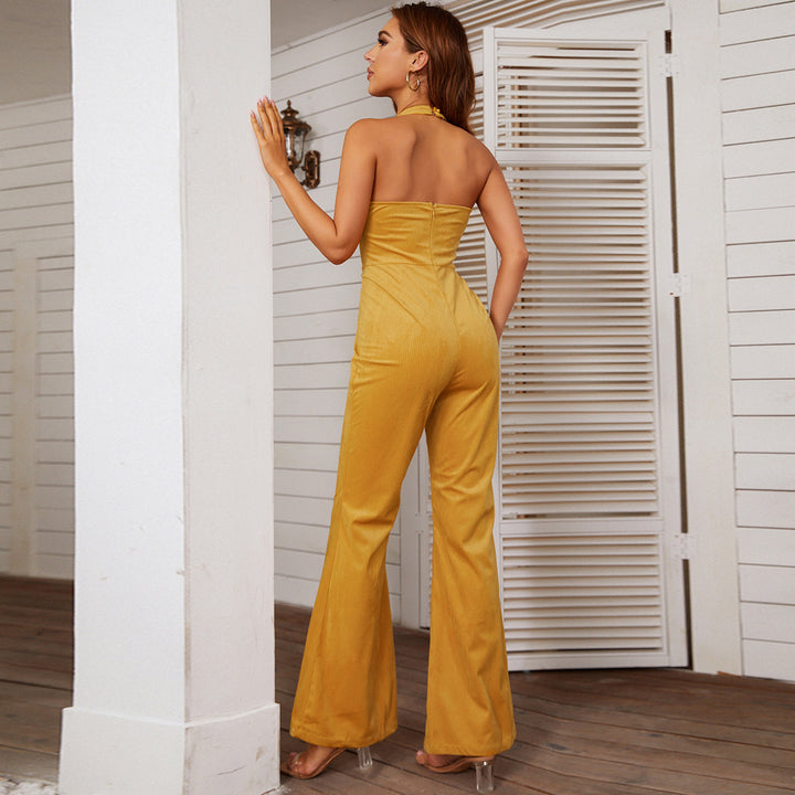 Yellow Halter Neck Fitted Jumpsuits