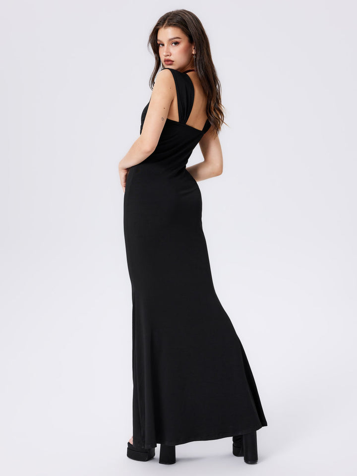 Black Sleeveless Square Neck Dress