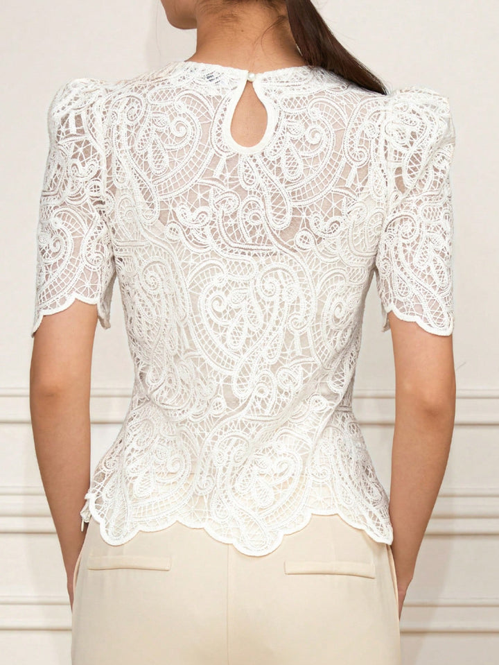 White Uneven Hem Laced Top