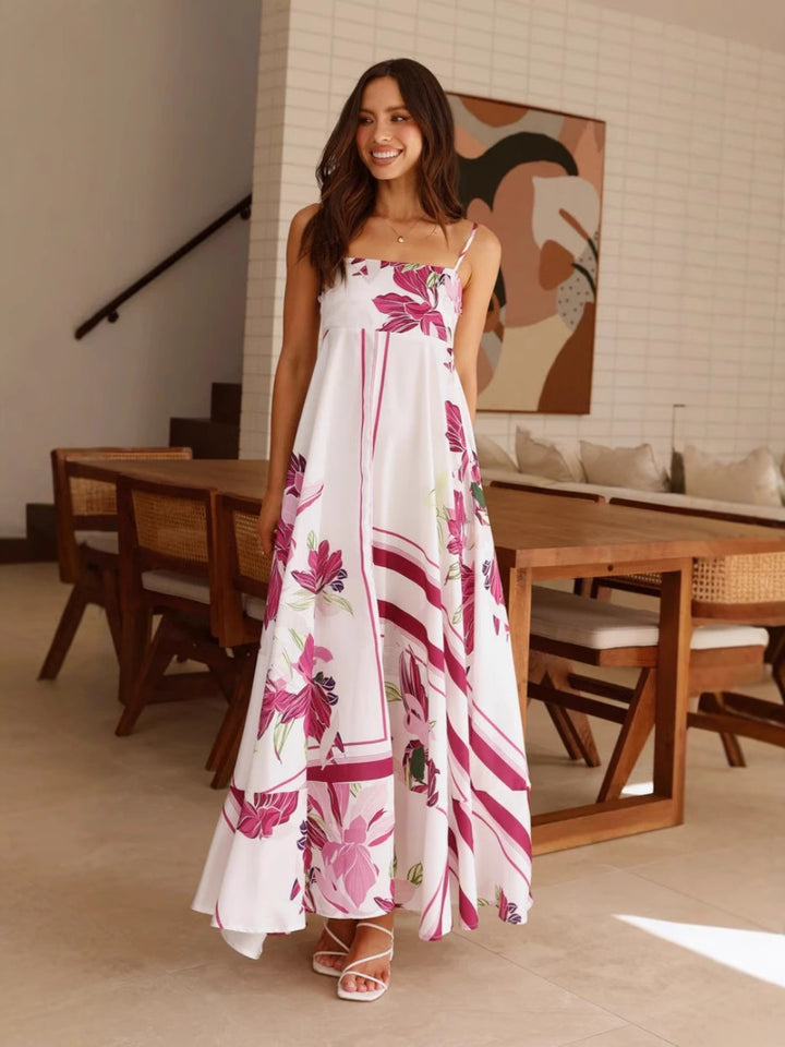 White Spaghetti Strap Abstract Printed Dress