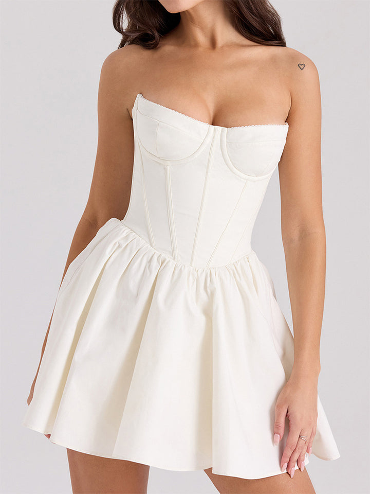 White Corset Detailed Skater Dress