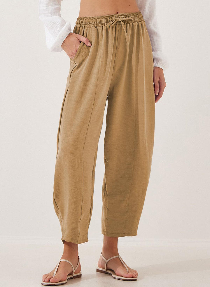 Beige Elasticated Waist Band Wide Leg Trouser