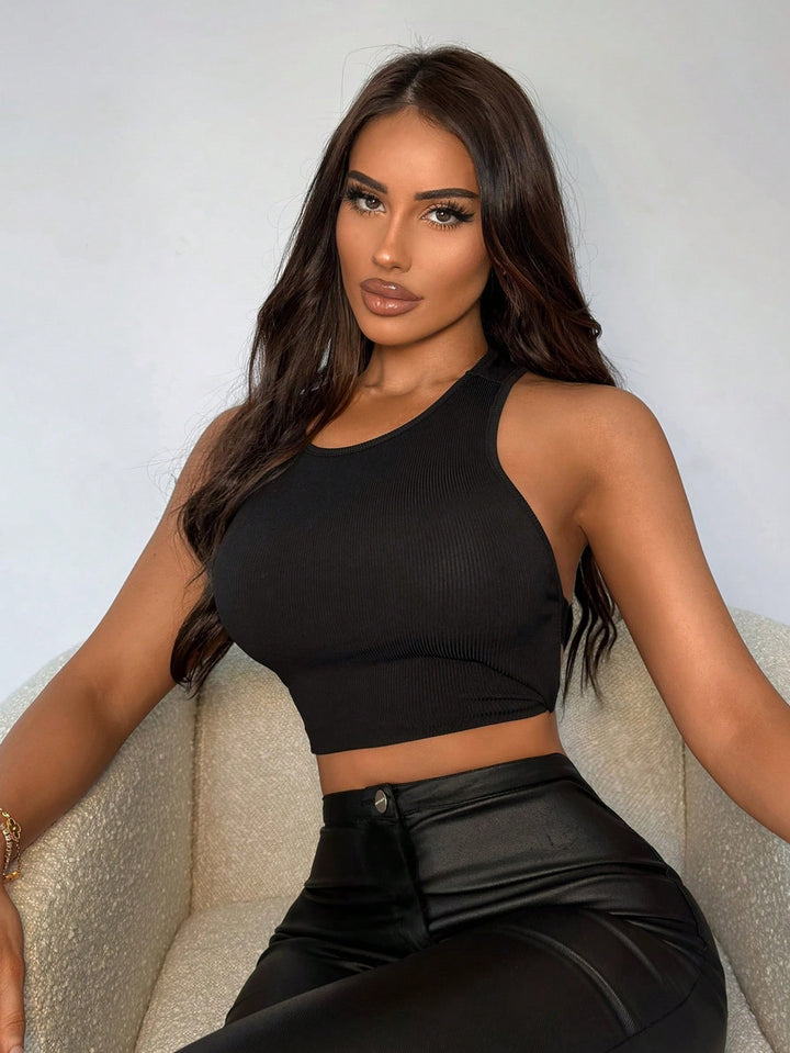 Black Sleeveless Back Detail Top