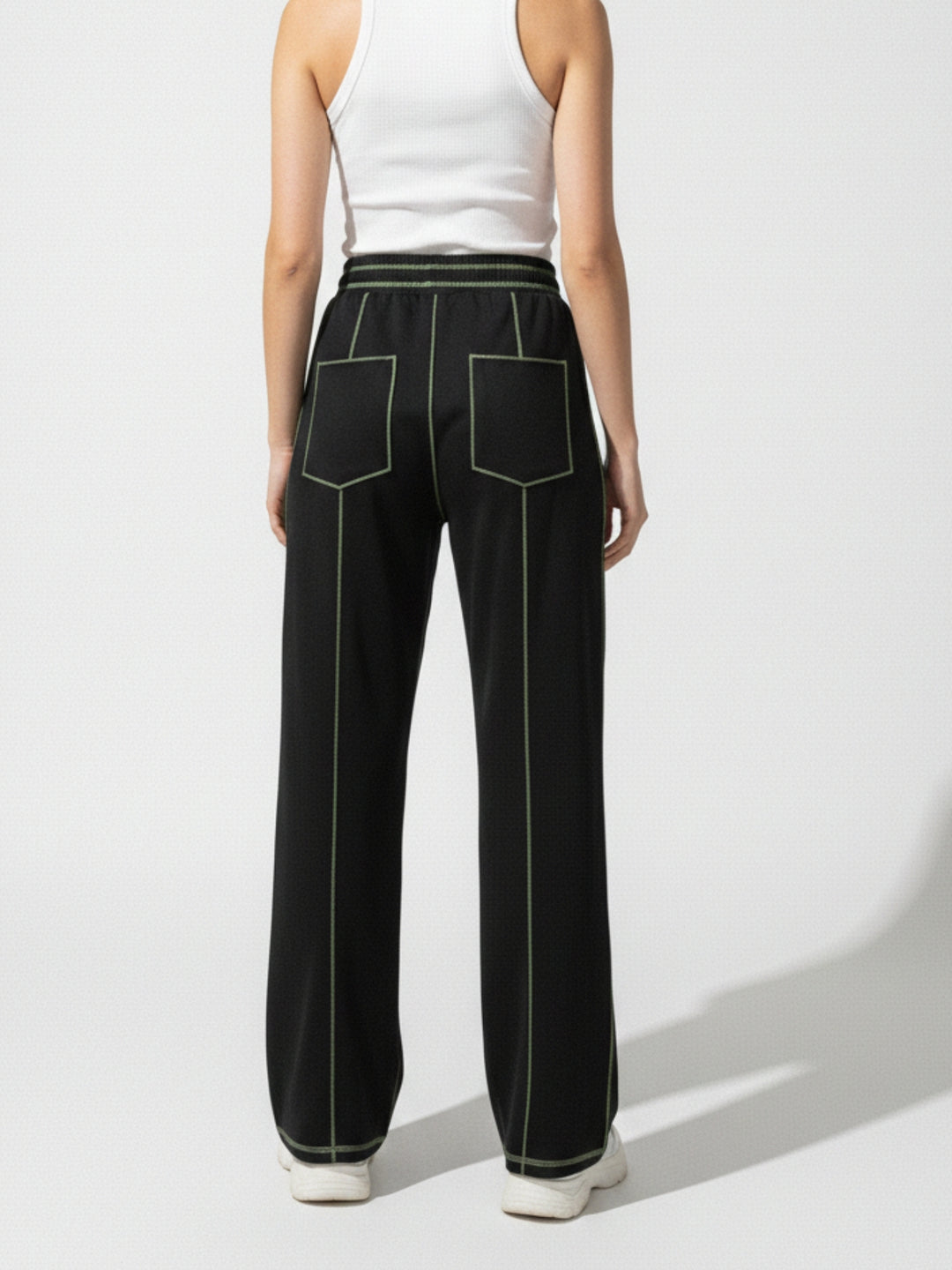 Black Contrast Pipin Barrel Fit Pant