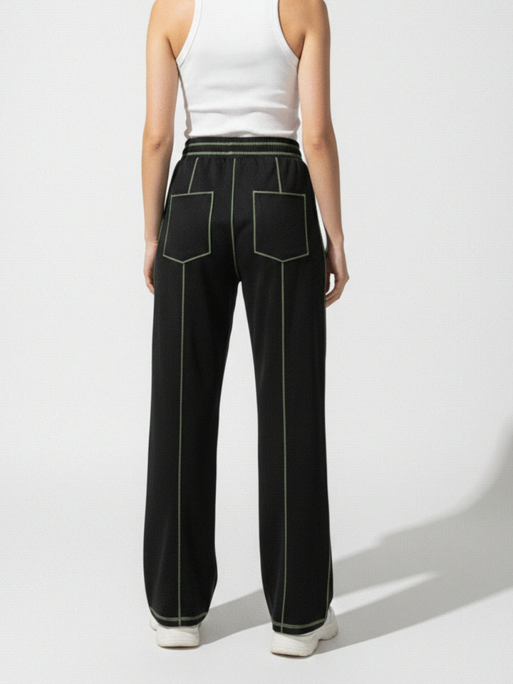 Black Contrast Pipin Barrel Fit Pant