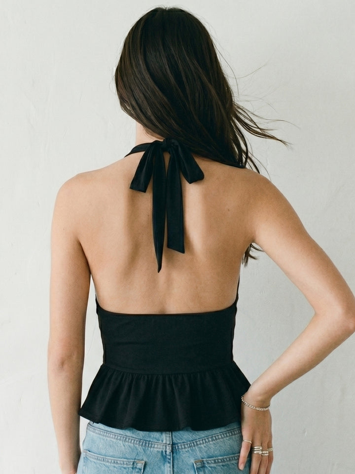 Black Halter Neck Top With Studded Tiers