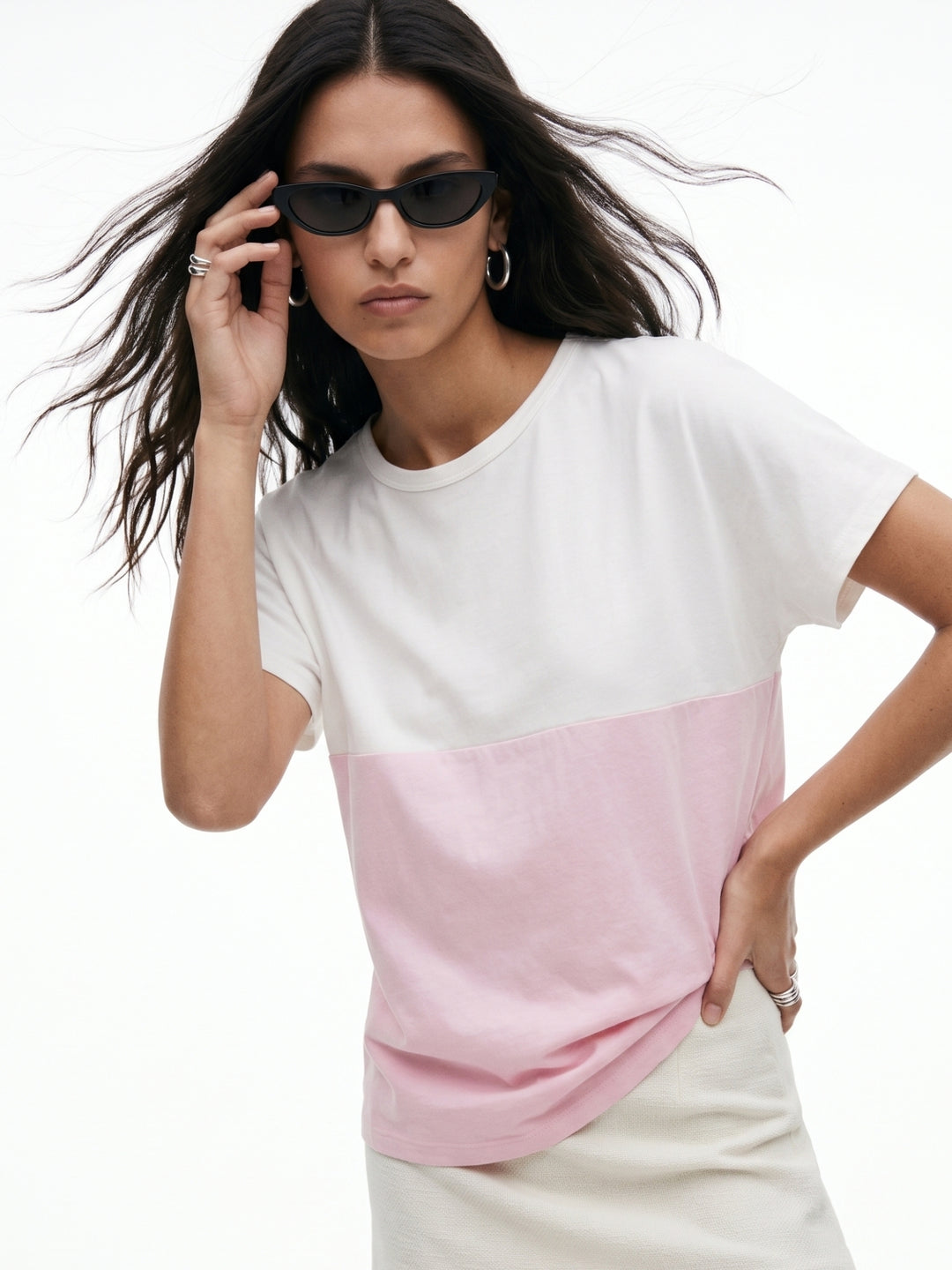 Pink Colour Block Elasticated Hem T-Shirt