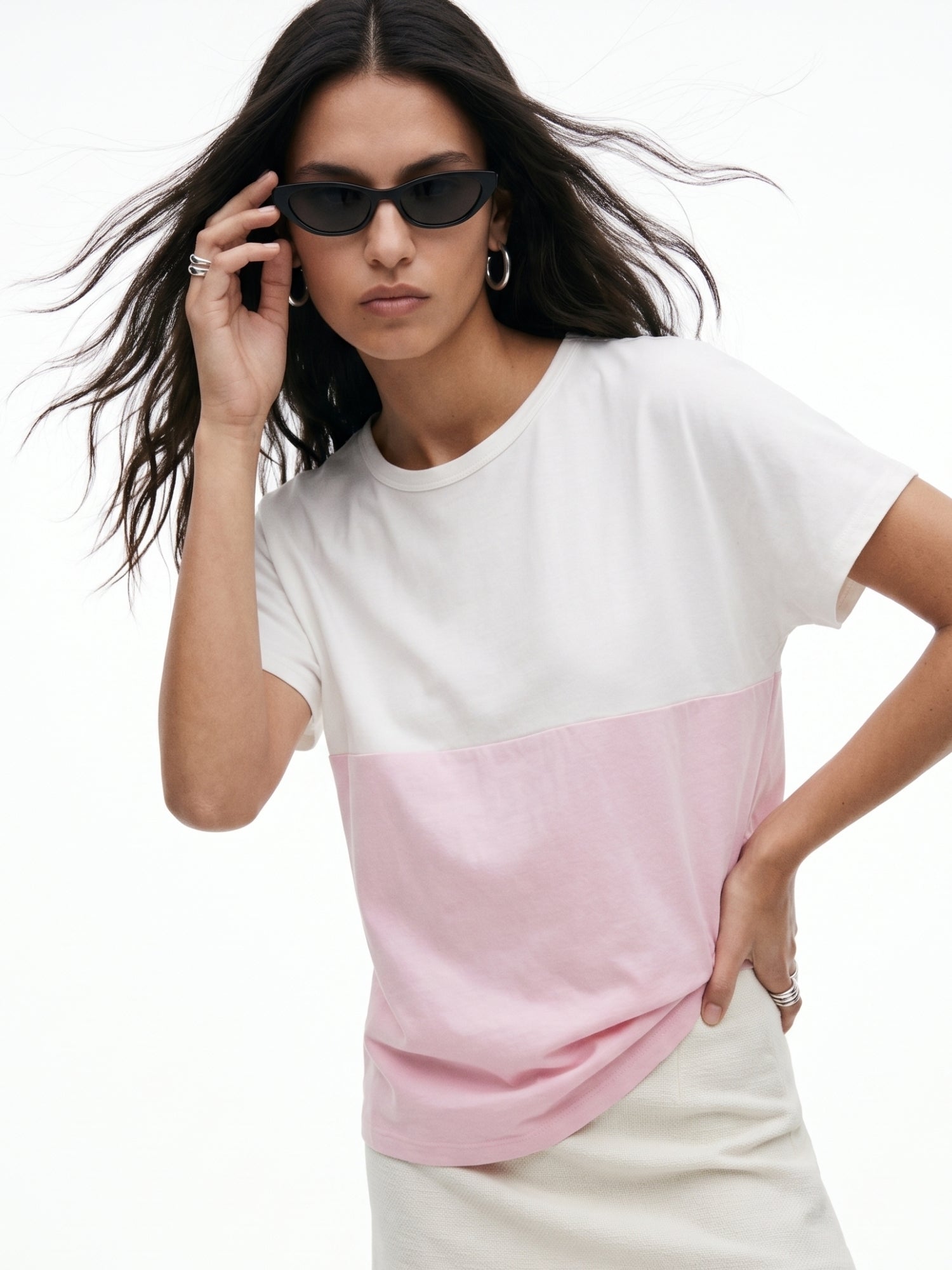 Pink Colour Block Elasticated Hem T-Shirt