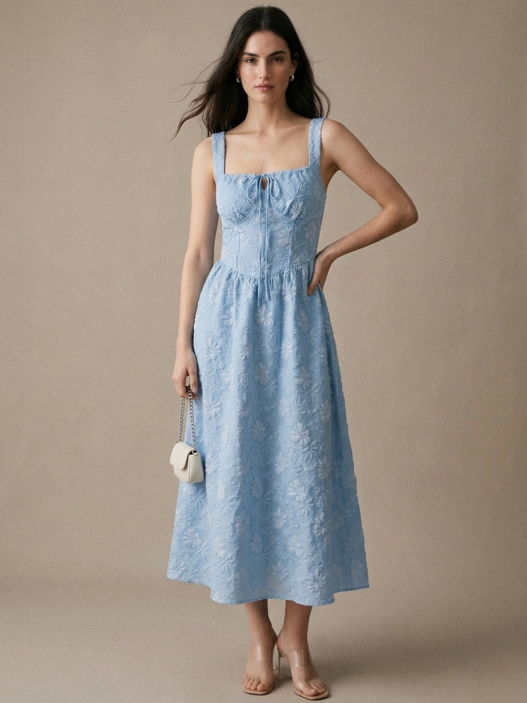 Blue Corset Style Textured Dress