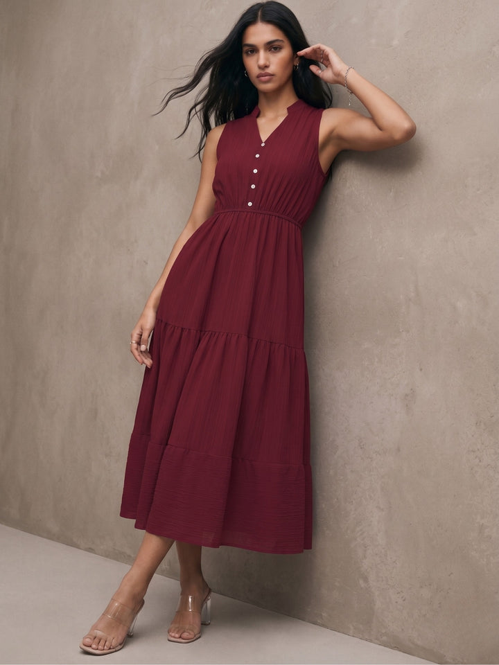 Maroon Sleeveless Tiered Dress