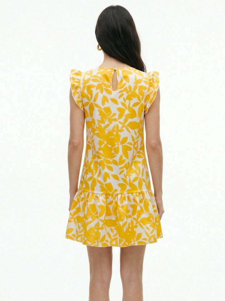 Yellow Ruffle Sleeve Printed Dress
