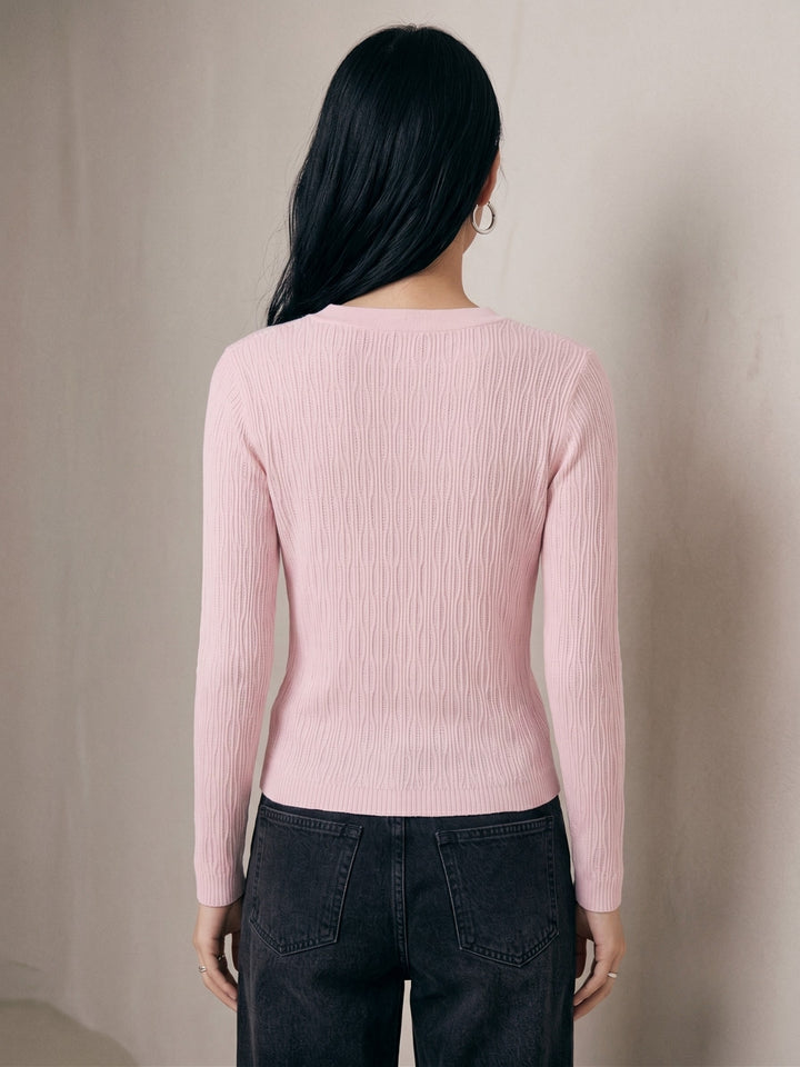 Pink Abstract Textured Cardigan Styled Top