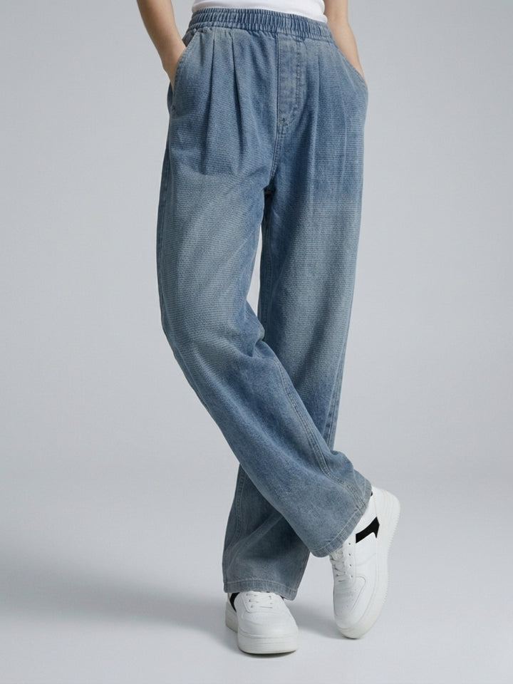 Blue High Waist Pleated Wide Leg Pant