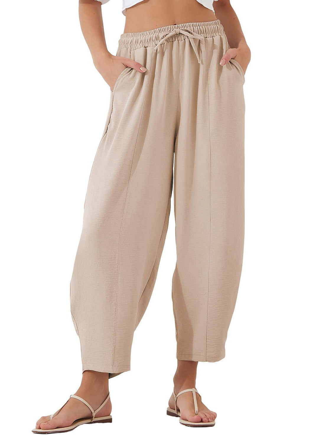Off White Elasticated Waist Band Wide Leg Trouser
