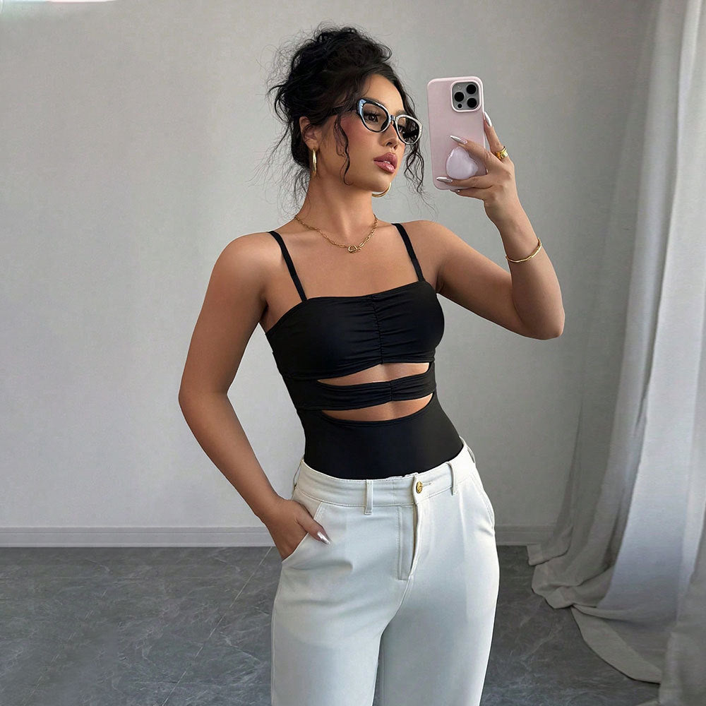 Black Shoulder Strap Cut-Out Detail Top