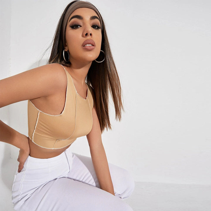 Khaki Sleeveless Fitted Top