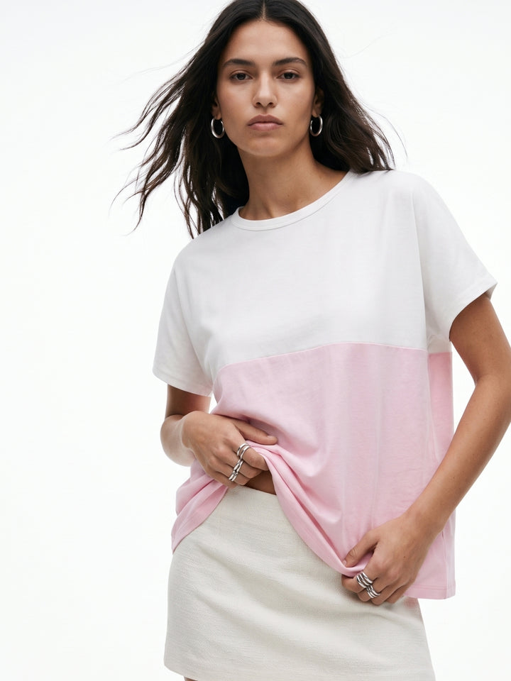 Pink Colour Block Elasticated Hem T-Shirt