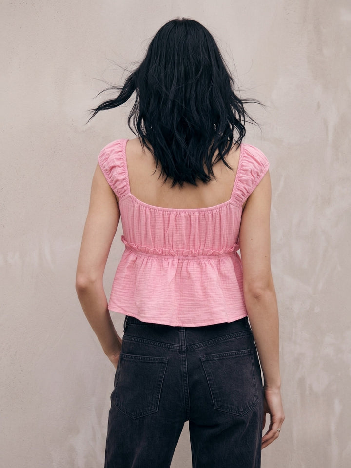 Pink Sweetheart Neckline Flowy Top