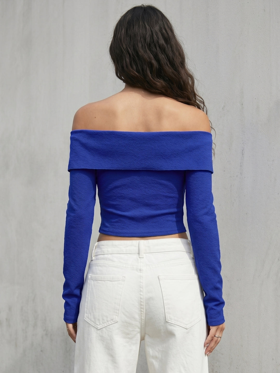Blue Full Sleeve Off Shoulder Flap Top